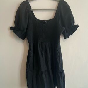 Madewell Puffed Sleeve Tiered Black Mini Dress